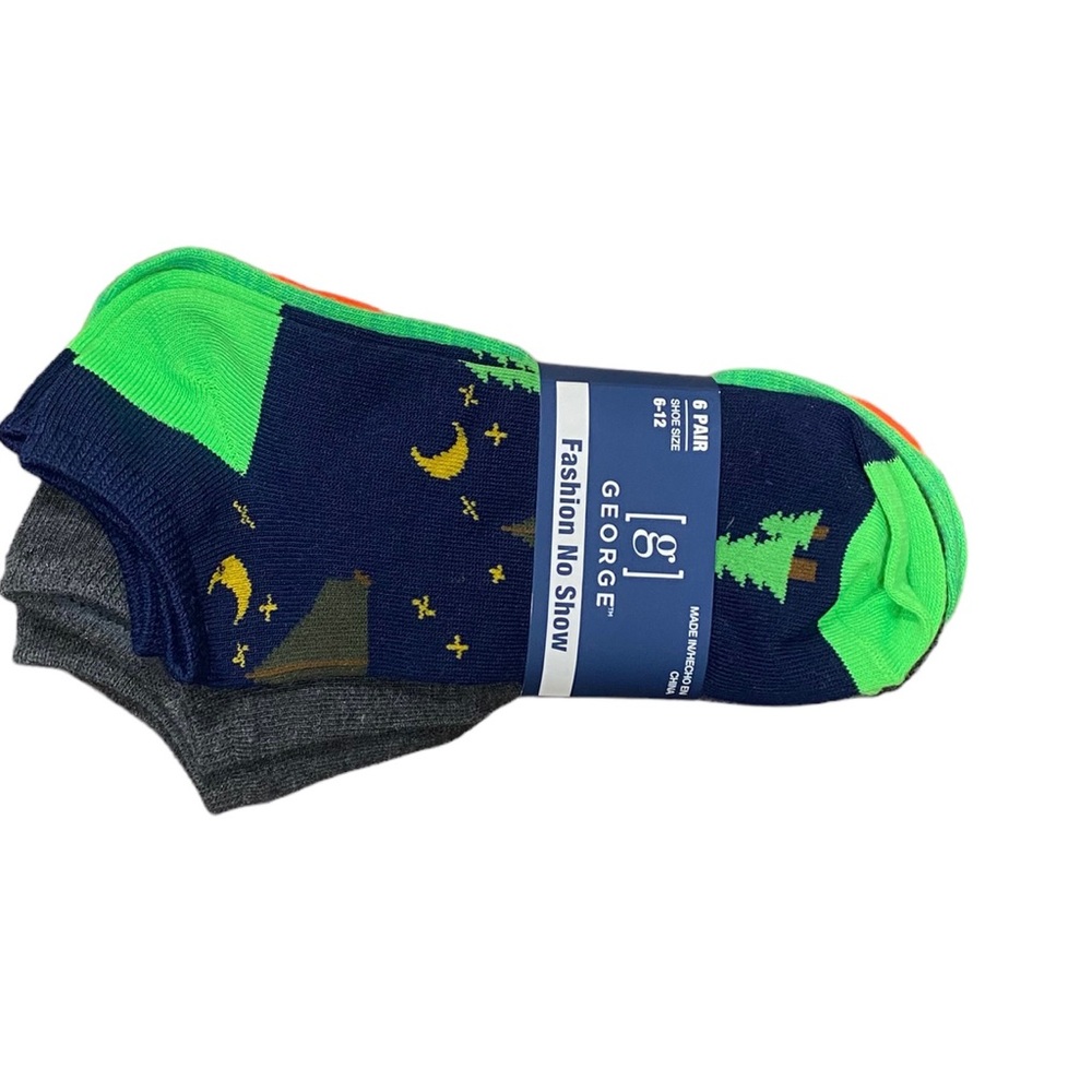 George Fashion Men’s No Show Christmas Tree Holiday Socks Bundle Of 6 Pairs New